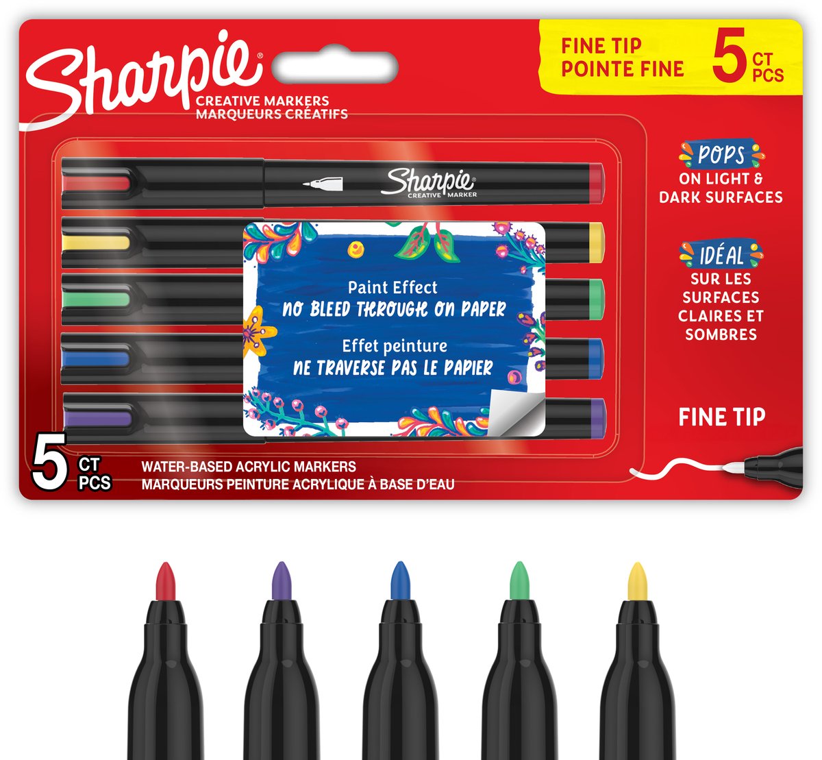 Sharpie Creative Marker acrylverf pennen | Water-based verfmarkers | Niet-doorlopende inkt schrijft op de meeste oppervlakken | Fijne punt | Knutsel- en kunstbenodigdheden | Diverse kleuren | 5 stuks