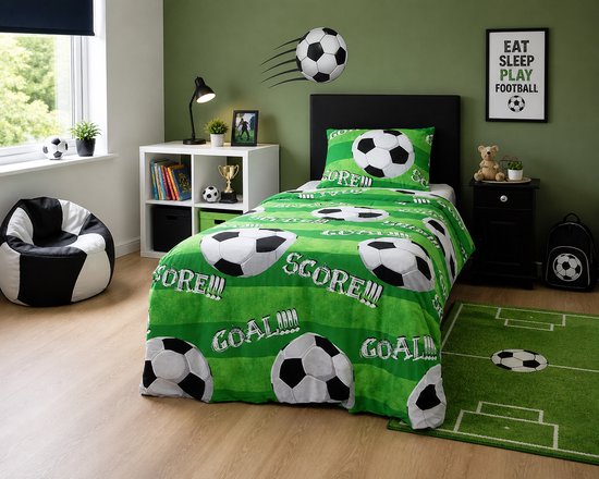 Decoware® Peuter Dekbedovertrek Voetbal - Peuterbed (120x150 cm + Kussensloop 40x60 cm) - Dekbed Overtrek Goal - 100% Katoen - Voor Juniorbed - Dubbelzijdig Design van Decoware — afbeelding 5