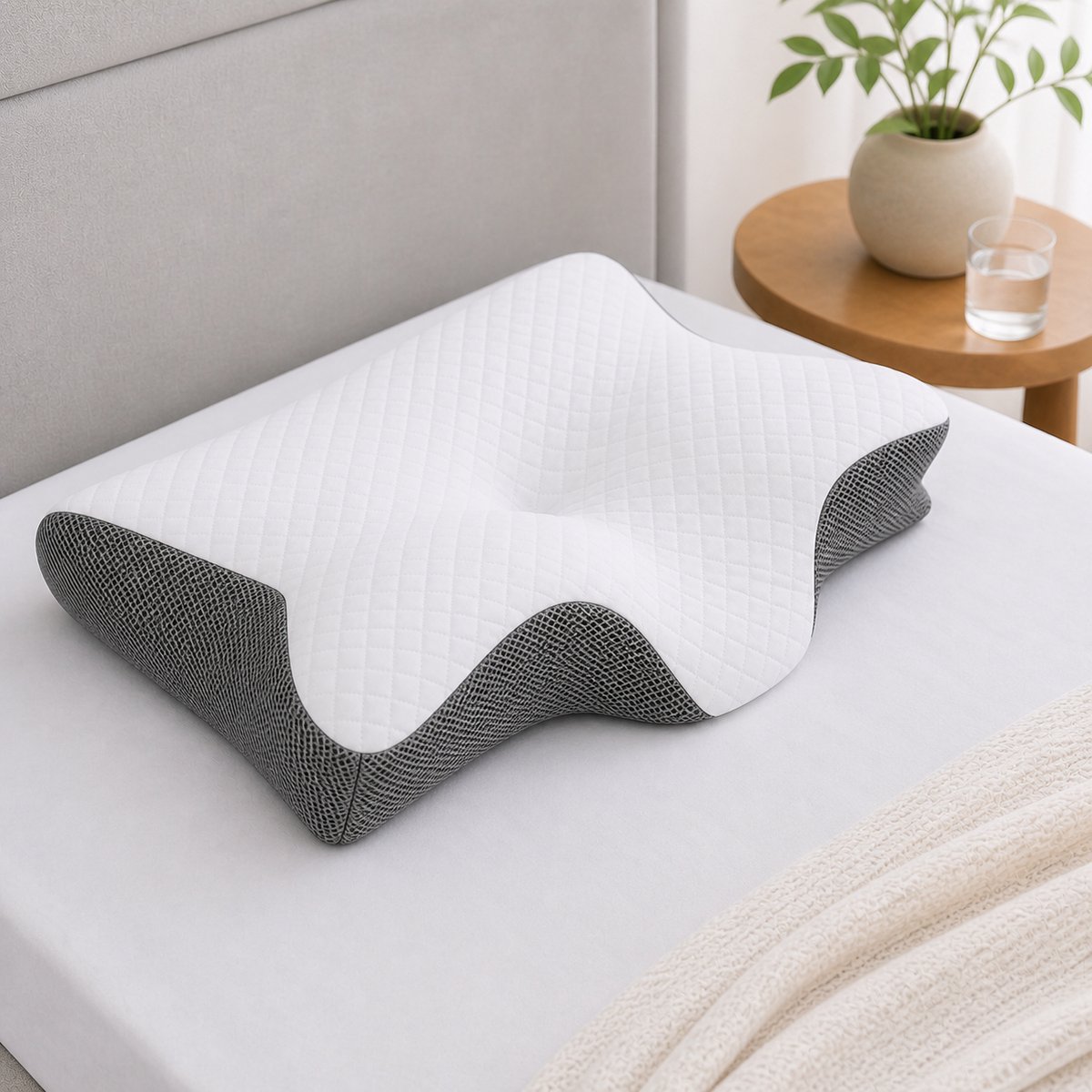 ZenRest Hoofdkussen - Ergonomisch Vlinderkussen - Ademvrij Anti-Snurk Kussen - Orthopedisch CPAP Hoofdkussen - Traagschuim Nekkussen voor Slaapapneu & Nekklachten - Comfortabel Memory Foam Bedkussen