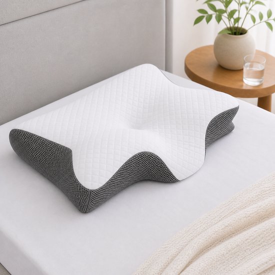 ZenRest Hoofdkussen - Ergonomisch Vlinderkussen - Ademvrij Anti-Snurk Kussen - Orthopedisch CPAP Hoofdkussen - Traagschuim Nekkussen voor Slaapapneu & Nekklachten - Comfortabel Memory Foam Bedkussen