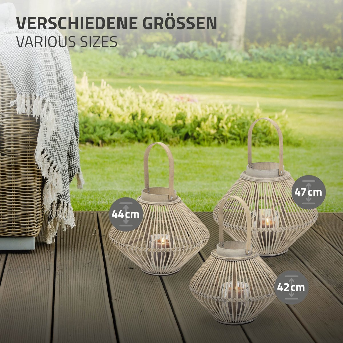 ECD Germany Bamboe lantaarn, decoratieve houten windlicht serie, grote kaarsenhouder van 44 cm hoog, luxe houtlook met glas en handvat, sfeervolle boho tuinlantaarn gevlochten stijl, moderne decoratie voor binnen buiten balkon terras en woonkamer — cadeau in Wonen & Interieur - foto 3