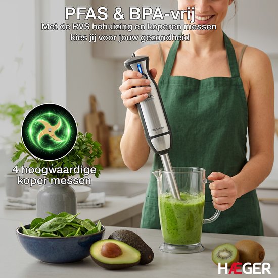 Haeger Extreme Chopper Staafmixer - Inclusief Mengbeker - Regelbare Snelheid - Krachtig 1000W - Hand Blender - Zilver van Haeger — afbeelding 4