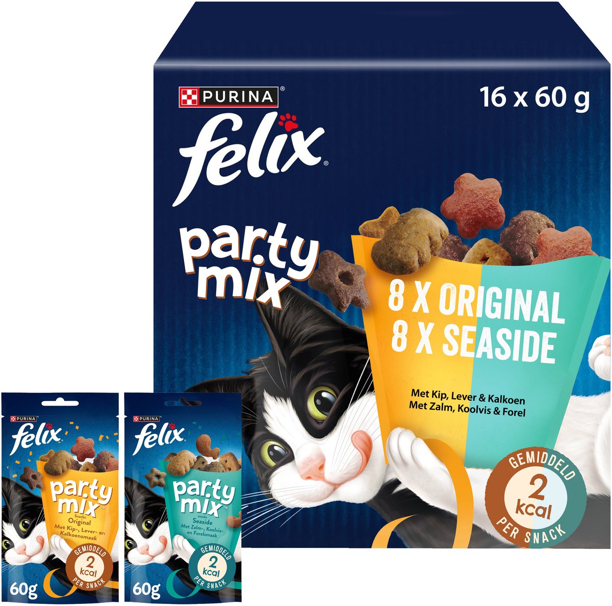 Bol.com Felix Party Mix - Kattensnacks - Kattensnoepjes - Original & Seaside - 16 x 60 g aanbieding