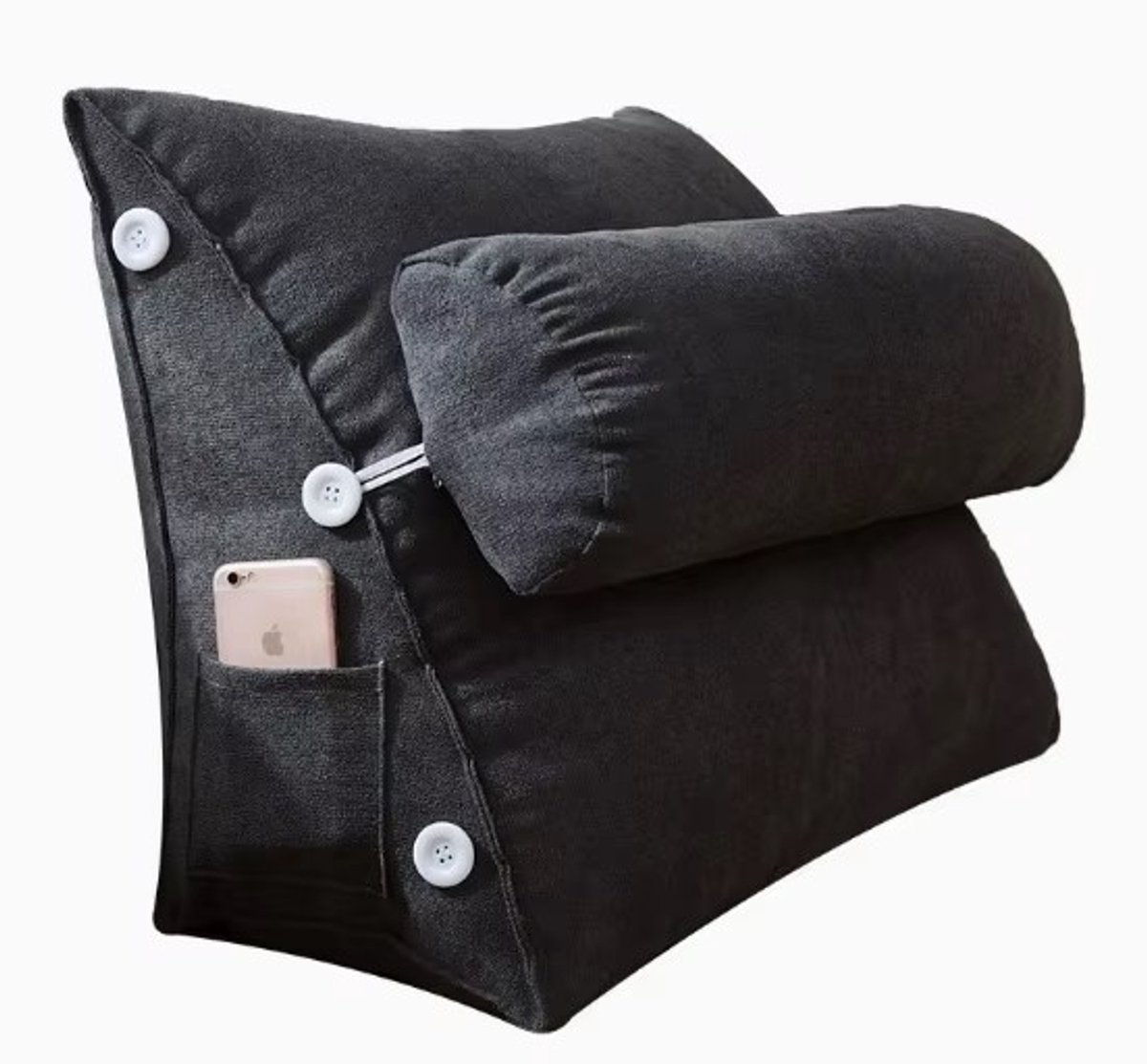 Leeskussen - Kussen voor lezen - Voor in Bed en Bank - Rugkussen - Boekenkussen met Kussenrol - Comfortabel Leeskussen - Bookseat - Meditatiekussen - Rugkussen onderrug - Donker Groks