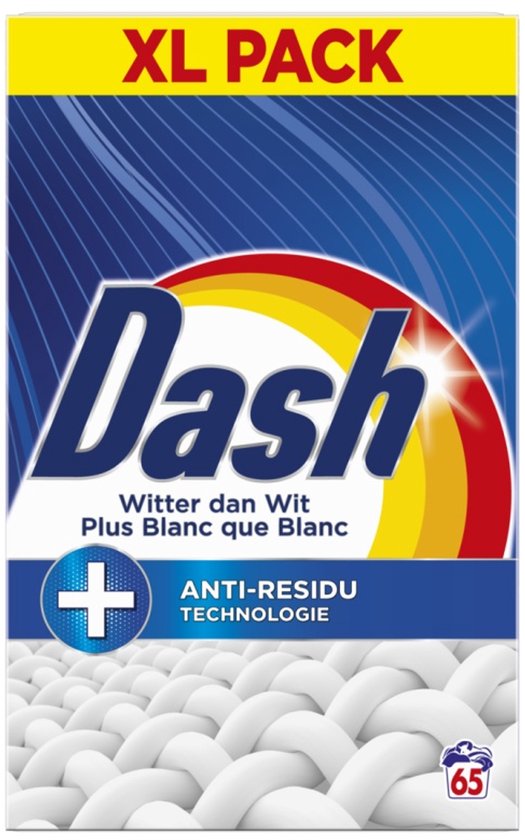 Dash Plus Blanc que Blanc Lessive en poudre - 65 Lavages - Technologie Anti-Résidus
