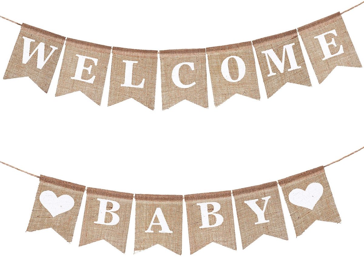 Allecto - Welkom Baby jute banner - Babyshower decoraties - Elegant ontwerp - Jute en doek - Geslachtsonthulling - Voor jongens en meisjes