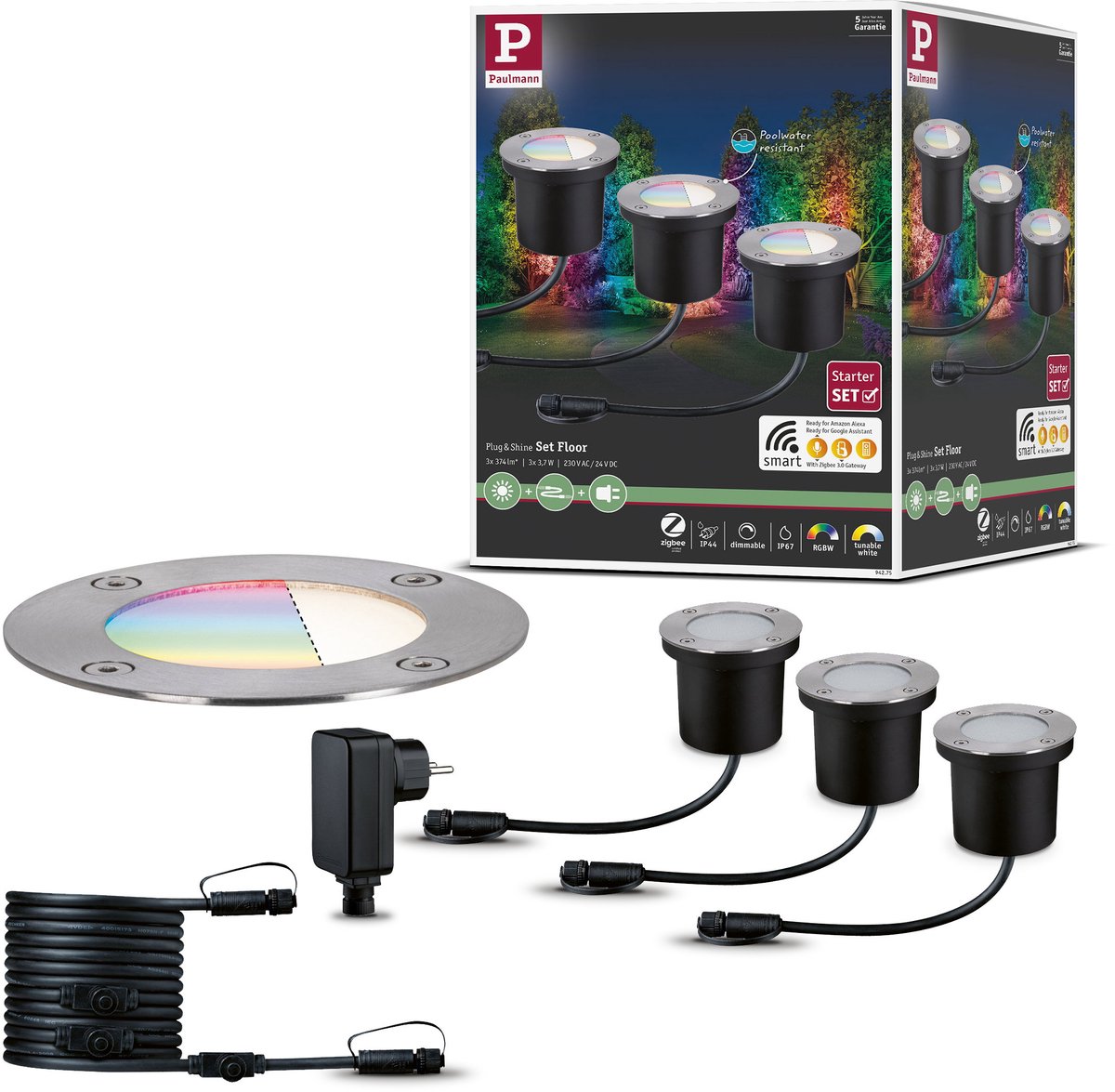 Paulmann Plug & Shine - Grondspot - Smart Home - Zigbee - 3.0 - IP65 - RGBW - Zilver