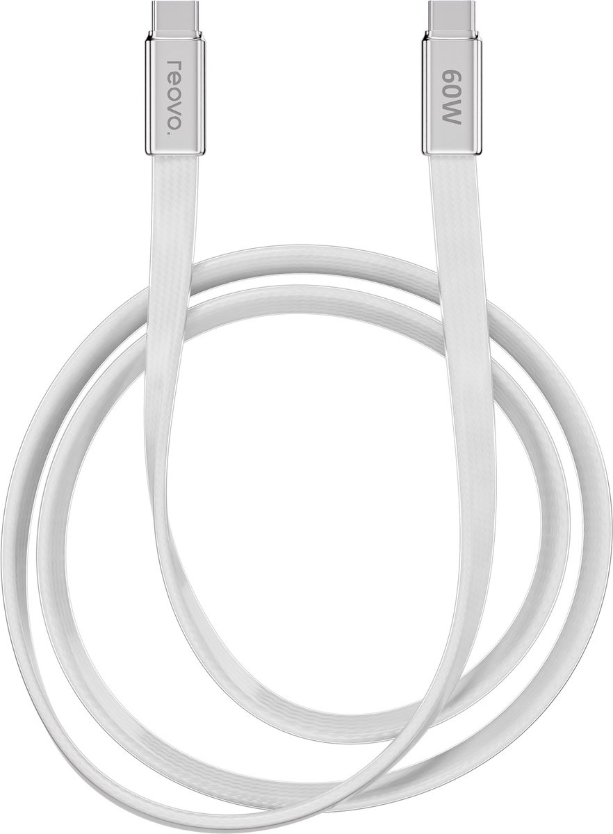 Reovo - Oplaadkabel - datakabel - Usb C naar usb C - 1.2 meter lang - geschikt voor Samsung en iPhone 15,16,17, Pro, Max - wit