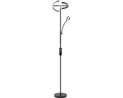 tectake® LED-Vloerlamp - Dimbare vloerlamp - Booglamp - Vloerlamp met leeslicht en afstandsbediening - Sfeerlicht voor woonkamer, slaapkamer, nachtkastje - Leeslamp of bureaulamp - Zwart