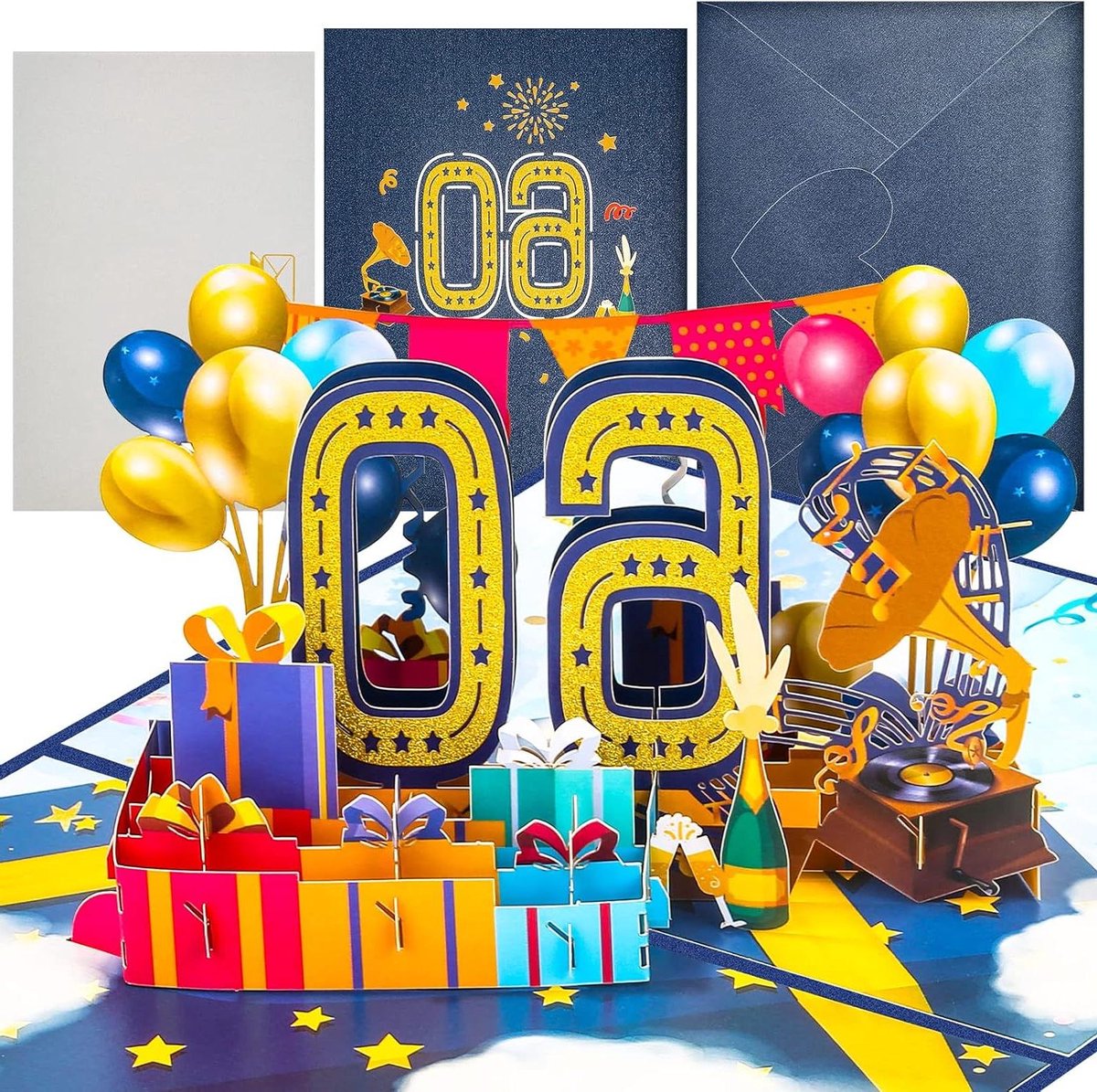 Wenskaart 60e Verjaardag - Pop-up Kaart 3D Kaart - Verjaardag Vieren - Muzikaal Geluid - 21 x 20 cm - Multicolor
