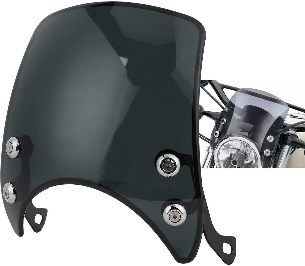 Allecto - Motorfiets Koplamp Kuip - Retro Motor Accessoires - Zwart - Universele Voorruit - Geschikt voor 5-7 inch Koplampen