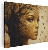 Artaza Toile Femme Avec Arbre - Portrait Abstrait Doré - 120x90 cm - Grand - Décoration Murale Salon - Tableaux - Décoration Murale