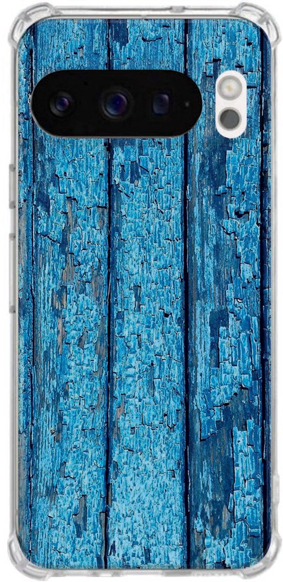 TPU Hoesje Google Pixel 10 en 10 Pro Schokbestendig Wood Blue Premium Design