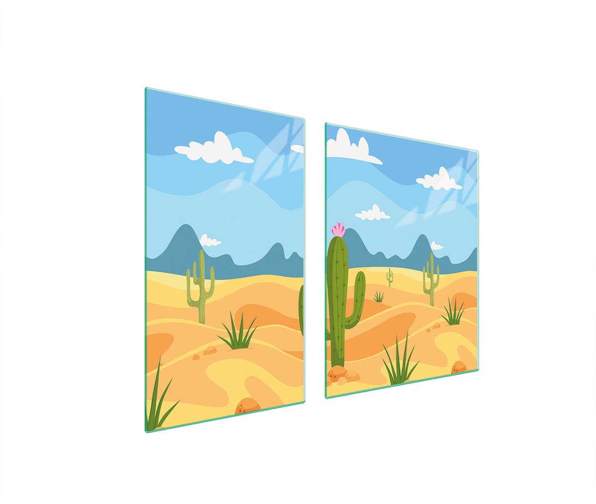 TMK ArtDeko - Snijplank - 100x52 cm - Kaktus Motief - Glas - Hartvormig Glas