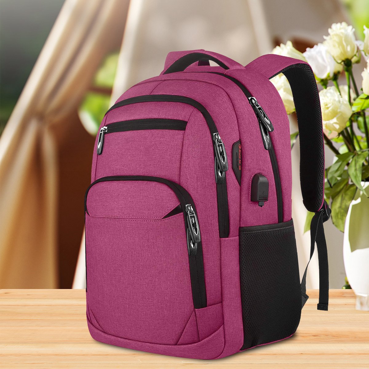 FloraGrace Reistassen - Rugzak Met Laptopvak, Travel Rugzak 17,3'' Lichtgewicht Grote Capaciteit Rugtas, Backpack Voor Werk En Reizen Met USB-En Oxford-Stof, Rosérood