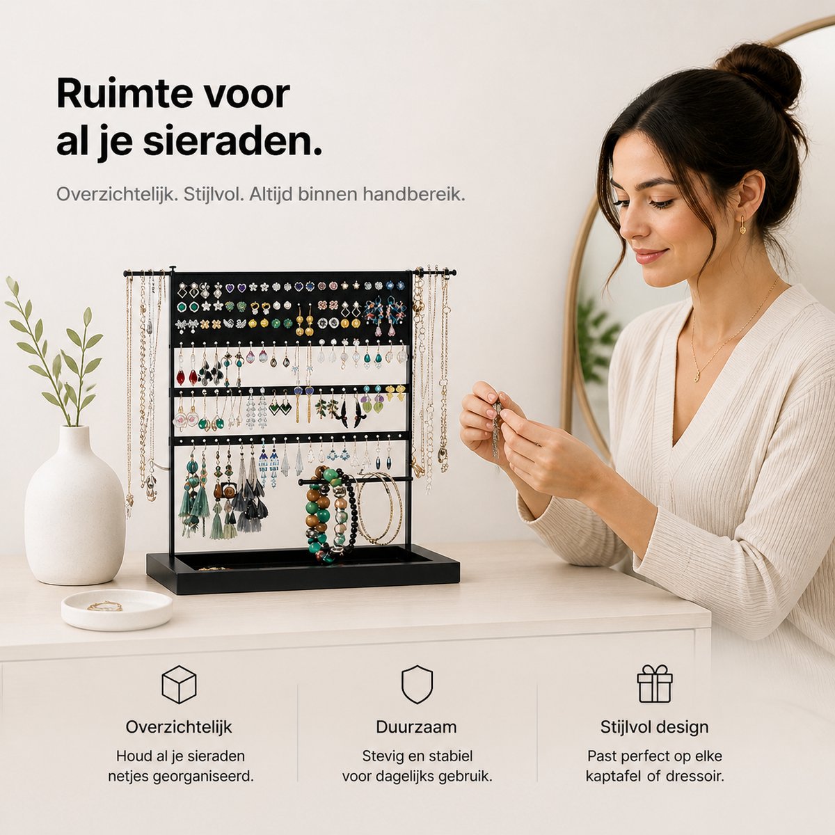 BOTC Sieradenhouder - Voor kettingen / armbanden / Oorbellen - Sieraden Organizer - Oorbellenrekje - Ketting houder - Zwart — cadeau in Wonen & Interieur - foto 8