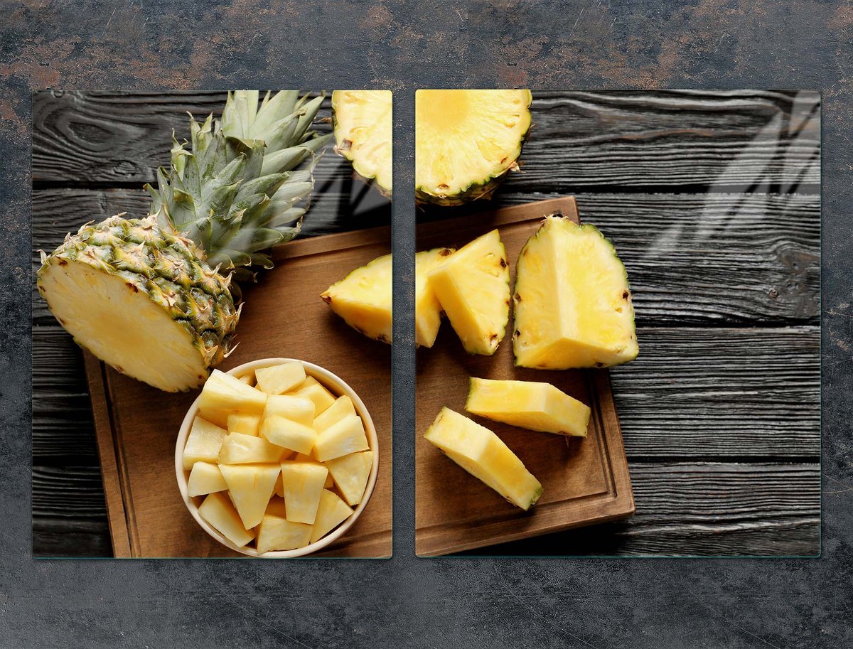 TMK ArtDeko - Glazen Beschermplaat - 85x52 cm - Ananas Motief