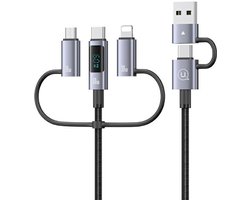 USAMS 6-in-1 Snell Laadkabel 60W 2m met Digitaal Display - Aluminium