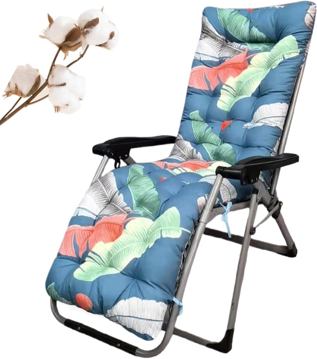 Ligstoelkussen - Loungestoelkussen Tuinstoelkussen - Ontspannen in de tuin - Met antislip banden - 170 x 53 cm - Blauw