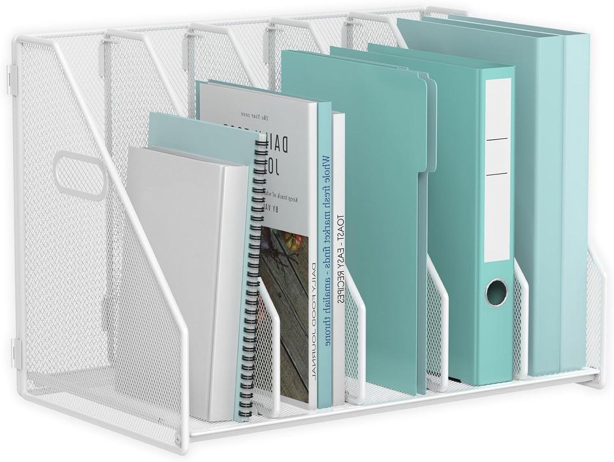 Bureaumap Organizer - Dossierrek Tijdschriftenhouder - Kantoor Organiseren - 5 Verticale Vakken - 16.1"L x 10"B x 11.6"H - Wit