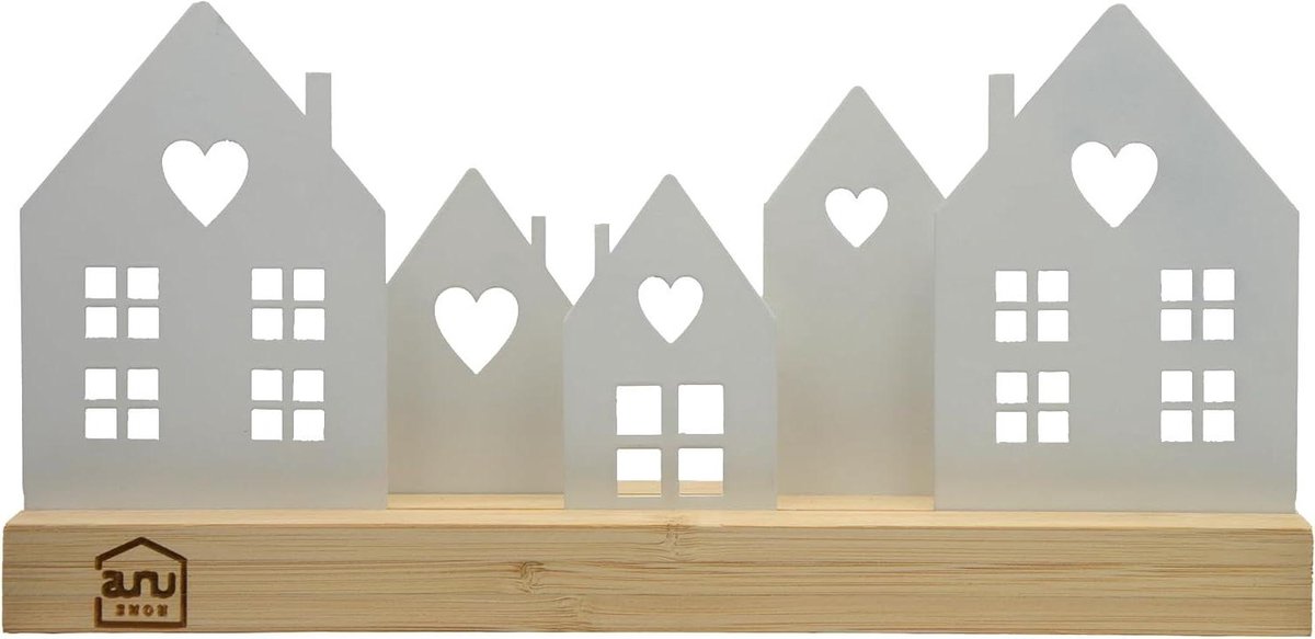 Decoratieve Huisjes Set - Mini Stad Huisjes - Woonkamer Decoratie - Met Hartjes Details - 5 Huisjes - Wit