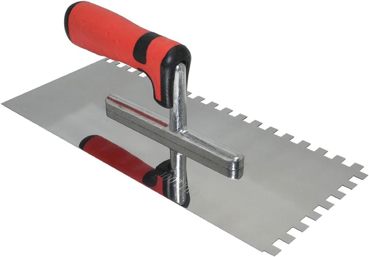 Getande Troffel - Tegelspreider Gips - Tegels Leggen - Roestvrij Staal - 300 x 130 mm - Zilver