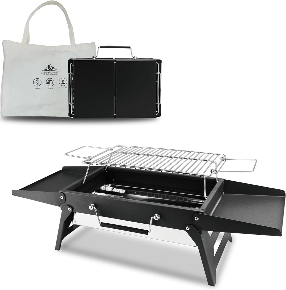 KAD® Draagbare Tafelbarbecue - Houtskool - Met Deksel & Ventilatierooster - Ideaal voor Ca