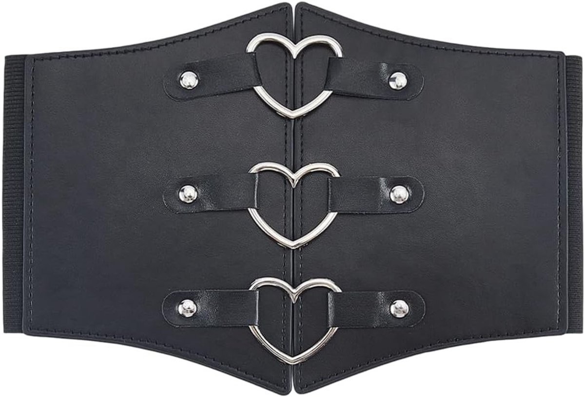 Vrouwen Brede Corsetriem van PU Leer met Hartvormige Ring en Elastische Band voor Cosplay en Halloween Kostuums, Vintage Taille Cincher voor Dagelijks Gebruik