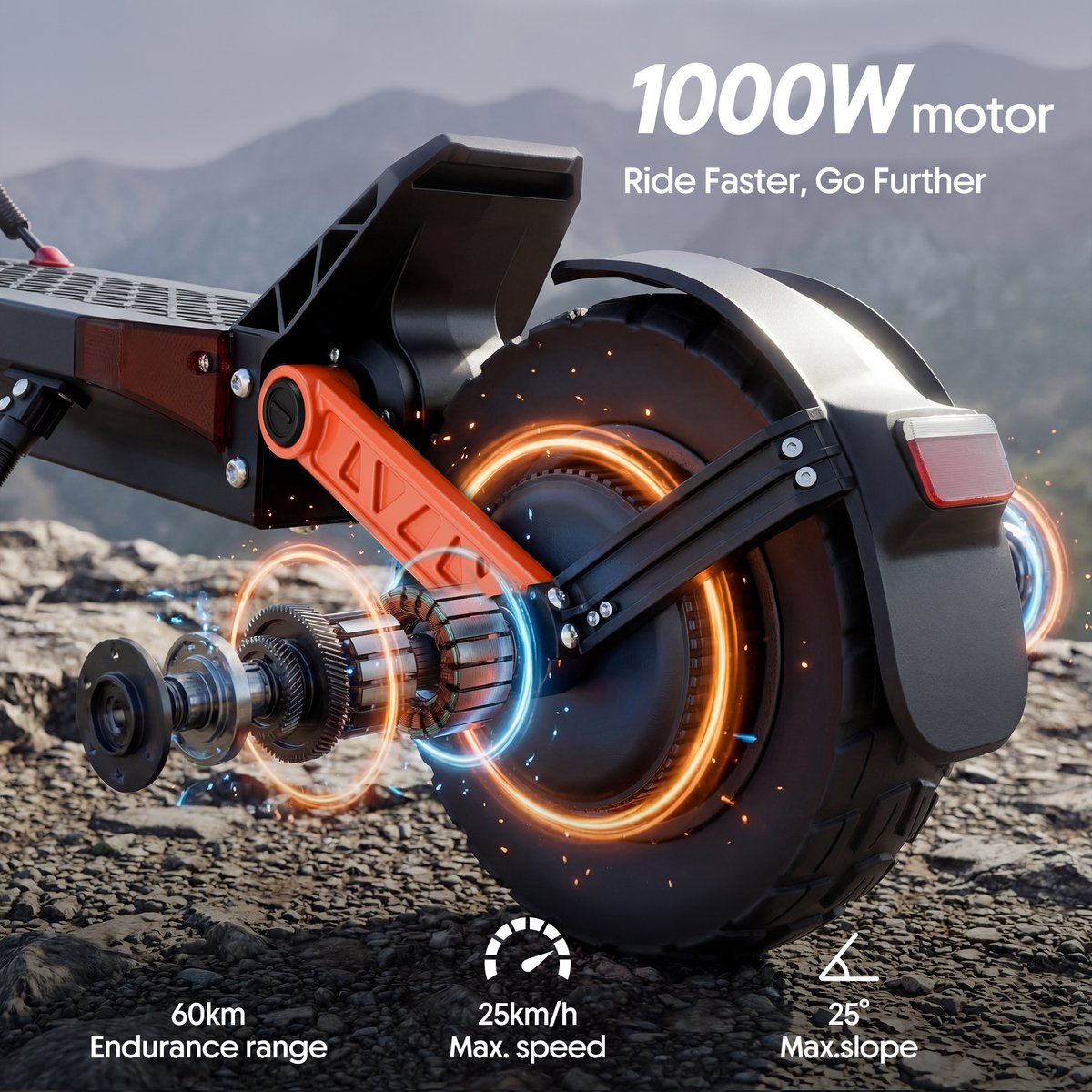 Qekud S10-S-Z Elektrische Scooter – 2x1000W Motor – 60V 18Ah Accu – 60km/h – 75km Bereik – 10" Banden – Dubbel Hydraulische Remmen – foto 4