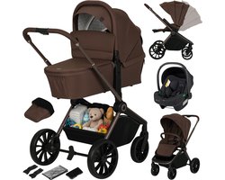 Lionelo Mika Plus - Kinderwagen 3in1 - XXL SET - incl. i-Size autostoel - Veelzijdig en jaarrond - Grote wielen - tot 22kg - Bediening met een hand - Voor alle soorten terrein - Accessoireset