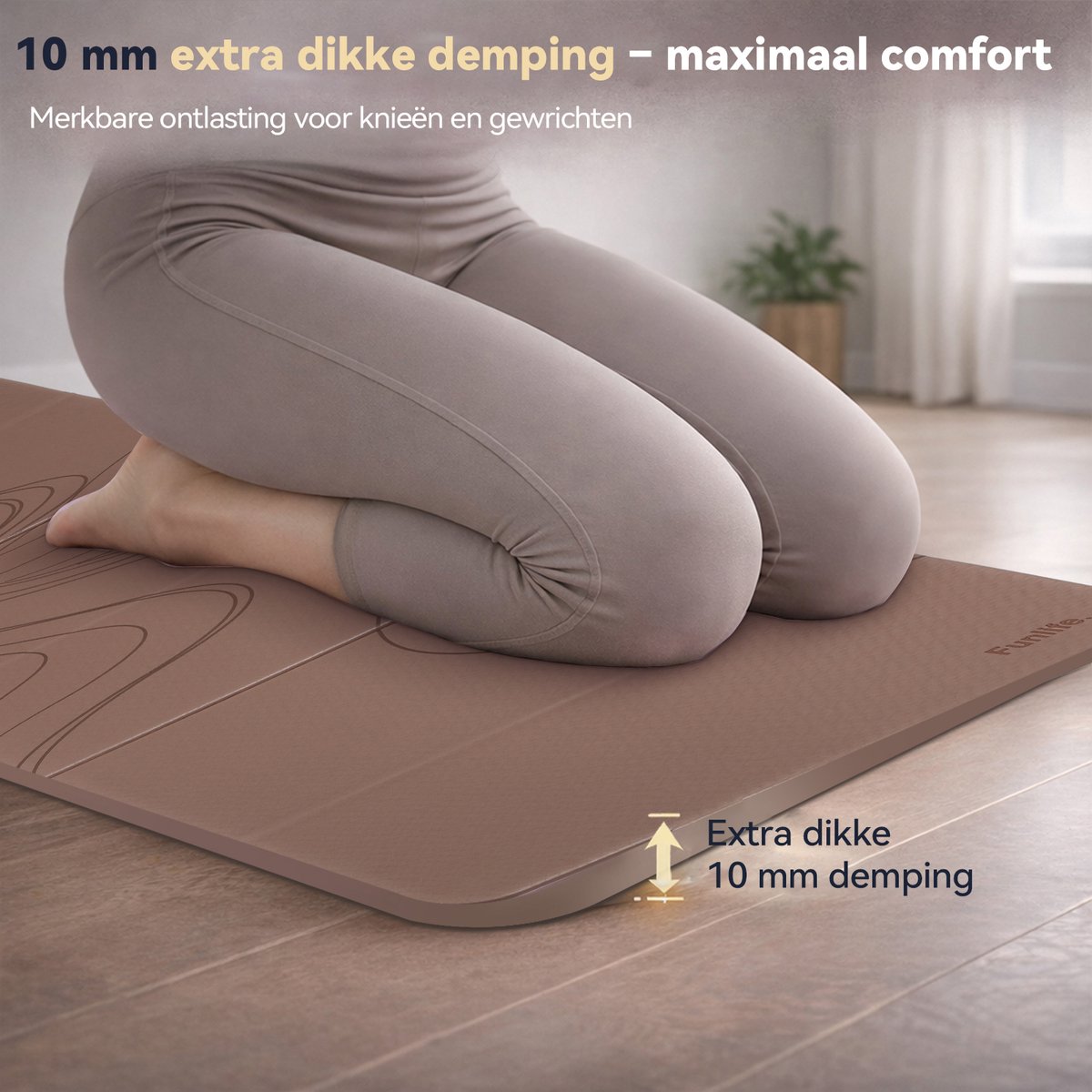 Funlife Opvouwbare Yogamat 190 x 66 cm - 10 mm Dik - Antislip Fitnessmat voor Yoga, Pilates en Thuis Workout - Karamel Flow Design thumbnail 5