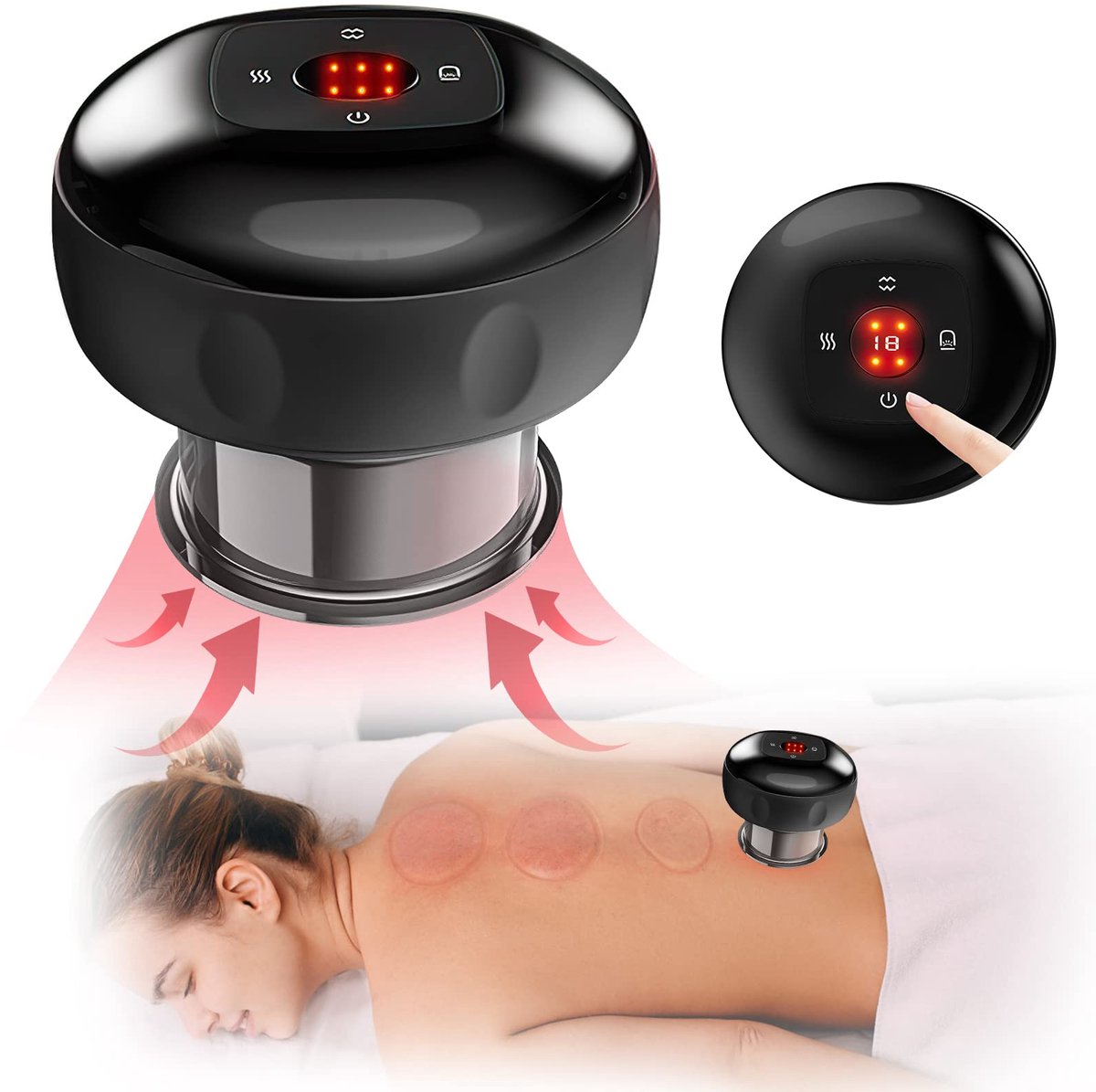 Cupping Massager - 3-in-1 Elektrische Cupping Set - 12 Zuigkrachtniveaus - Met Afstandsbediening - Gerichte Pijnverlichting - Spierspanning en Bevordering van de Bloedcirculatie - Rood
