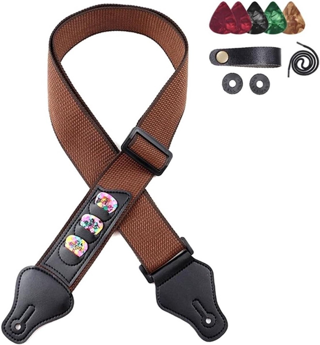 Folk Guitar Elektrische Gitaar met Katoenen Strap, Pianoband, 5 Paddles en 2 Rubber Strap Buckles in Khaki