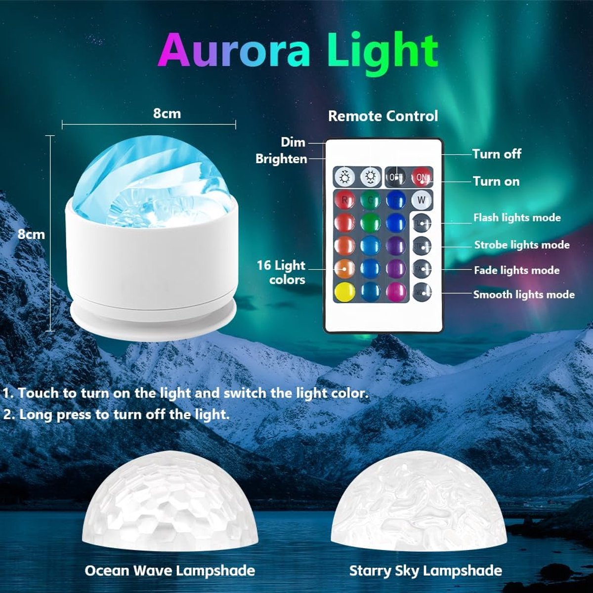 Noorderlicht Projector, 3 in 1 LED Sterrenhemel Projector, USB Aangedreven Dimbaar Aurora Licht met 16 Lichteffecten, 4 Lichtstanden voor Slaapkamer Party Game Room (Normale Versie) – foto 3
