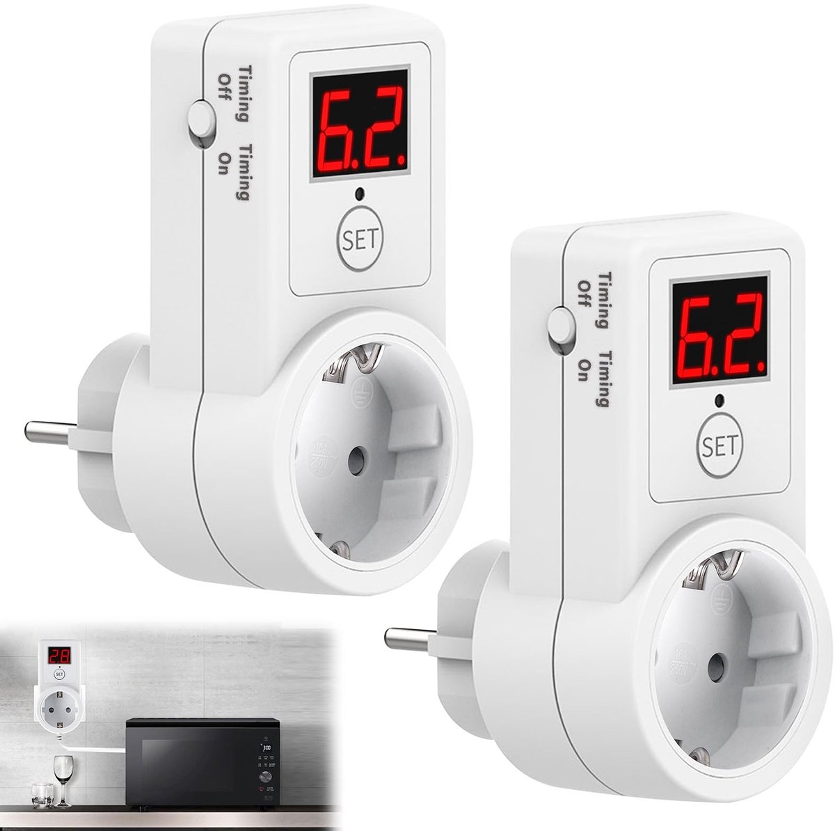 Allecto - Timer Socket Set - 2 Stuks, 10 Min - 9 Uur, Countdown voor Huishoudelijke Apparaten
