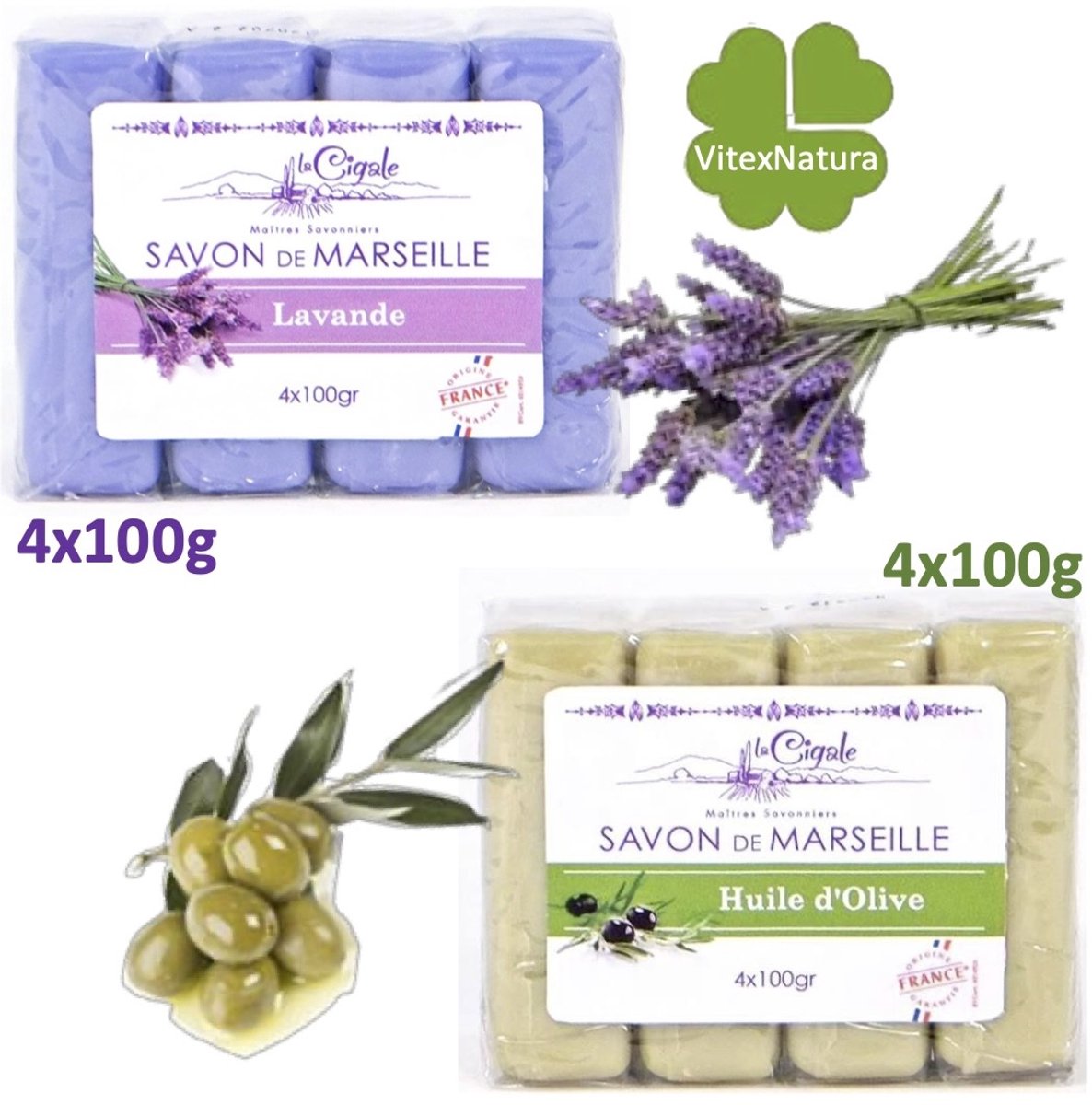 La Cigale - Zeeptablet - Marseille Zeep - Lavendel - 4x100gr