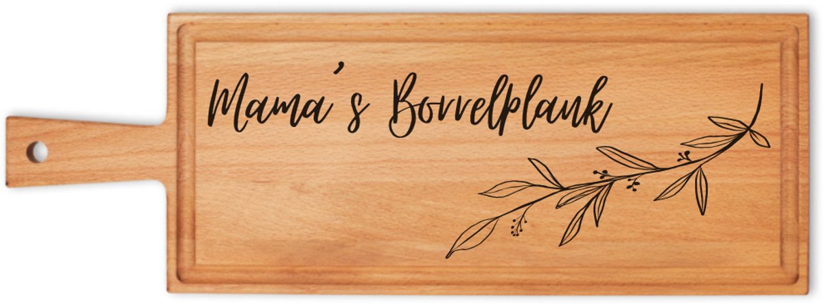 Mama's Borrelplank - Moederdag Cadeau - Beukenhouten Borrelplank - Gravure - 49 x 17 - Hoge Kwaliteit - JM Woods - Serveerplank - Gepersonaliseerd - Mamadag