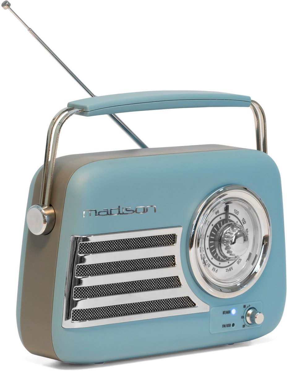 Madison Freesound VR40BLU matte blauwe draagbare retro radio met Bluetooth