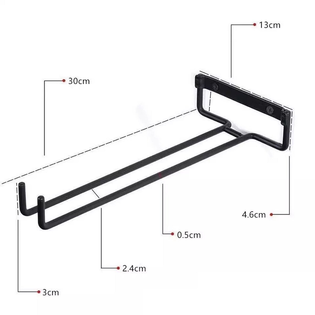 Wijnglazenrek voor aan de muur - Keukenwijnglazenorganizer - Wijnglazenhouder - Rek voor rode wijn - Glazenhouder - Hangend barrek - Opbergrek - Wijnglazenrek - Geschikt voor alle maten wijnglazen - 30*13*4,6 cm - Zwart - 2-pack — cadeau in Wonen & Interieur - foto 2