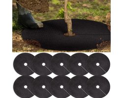 10-pack Boomafdekmatten — Rond, van non-woven materiaal — Beschermt boomwortels — Onkruidwerende afdekking voor planten — Ademende en vochtvasthoudende wortelbescherming — Voorgesneden onkruidringen — Ideaal voor tuinen, gazons en kassen