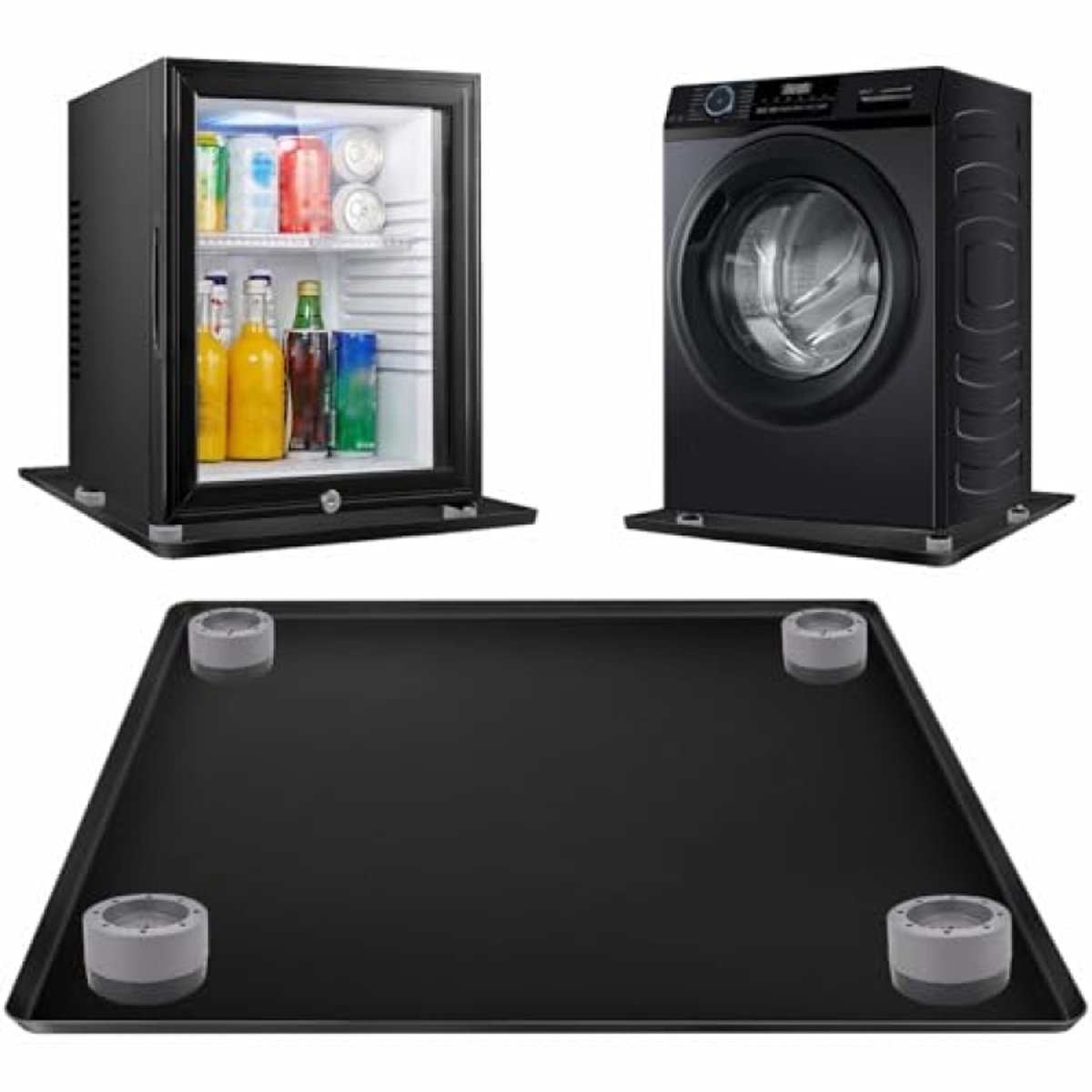 Mini koelkastmat siliconen 60x60x1,5 cm met 4 basisverhogers - Antislip vloerbeschermer voor koelkast, wasmachine, droger, vaatwasser - Morsbestendig