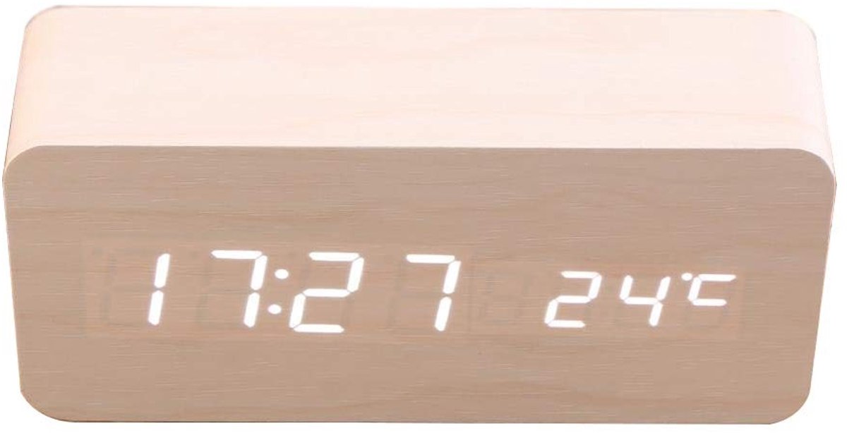 Allecto - Houten LED Digitale Alarmklok - Temperatuurweergave - Multifunctioneel - Voor Thuis en Kantoor - Modern Design - Digitale Tijdsaanduiding...