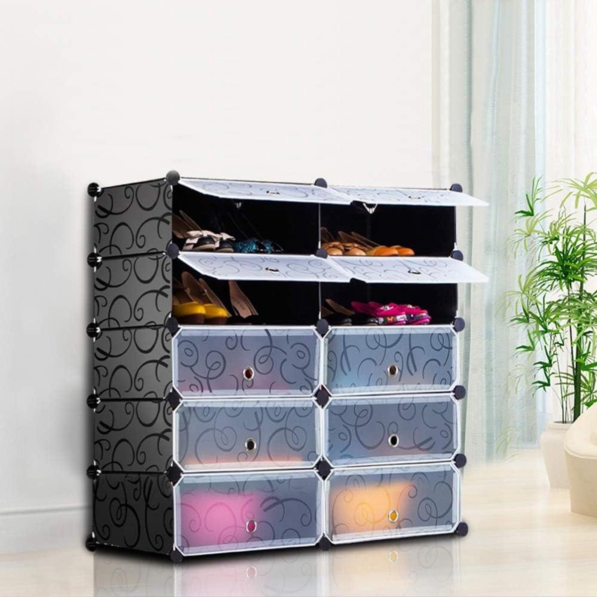 Opbergkast - Kast rek - Ruimte Optimaliseren - Modulair Ontwerp - 5 etages 10 deuren - Zwart
