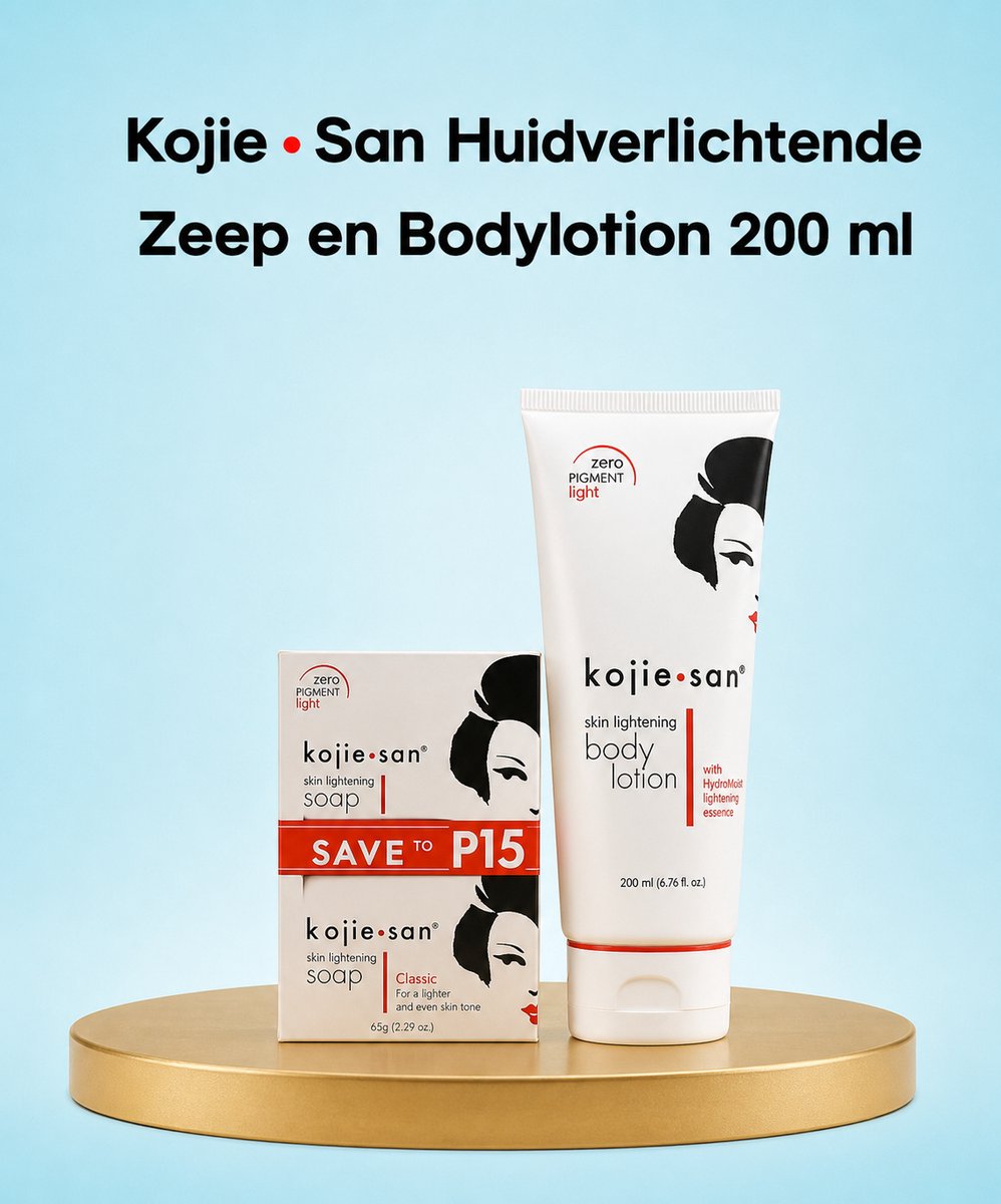 Kojie San Skin Lightening Soap & Body Lotion – 200 ml – Verhelderende & Hydraterende Set – Helpt Donkere Vlekken te verminderen, Egaliseert de Huidtint & Hydrateert Intensief – Voor een Gladde, Stralende & Gezonde Huid