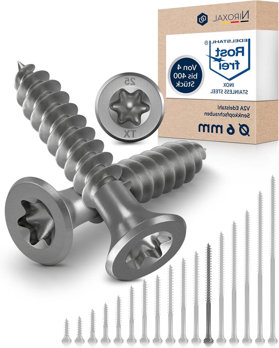 Houtschroeven Torx V2A - RVS schroeven hout - Houtverbindingen maken - Verzinkbare platte kop - 6x90mm 200 stuks - Roestvrij staal