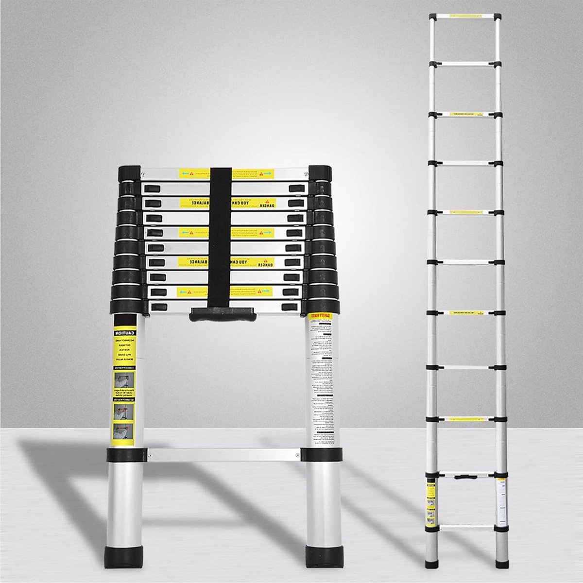 Telescopische ladder - Uitschuifbare ladder Aluminium ladder - Klusprojecten uitvoeren - Veiligheidsvergrendeling per trede - 32 meter - Zilver