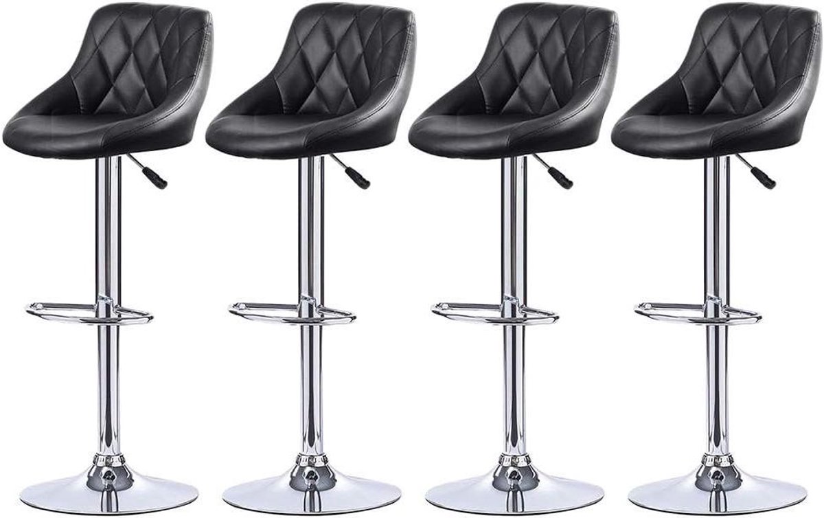 Barkrukken - Krukken verstelbaar - Keuken en bar - Met rugleuning - 4 stuks - Zwart