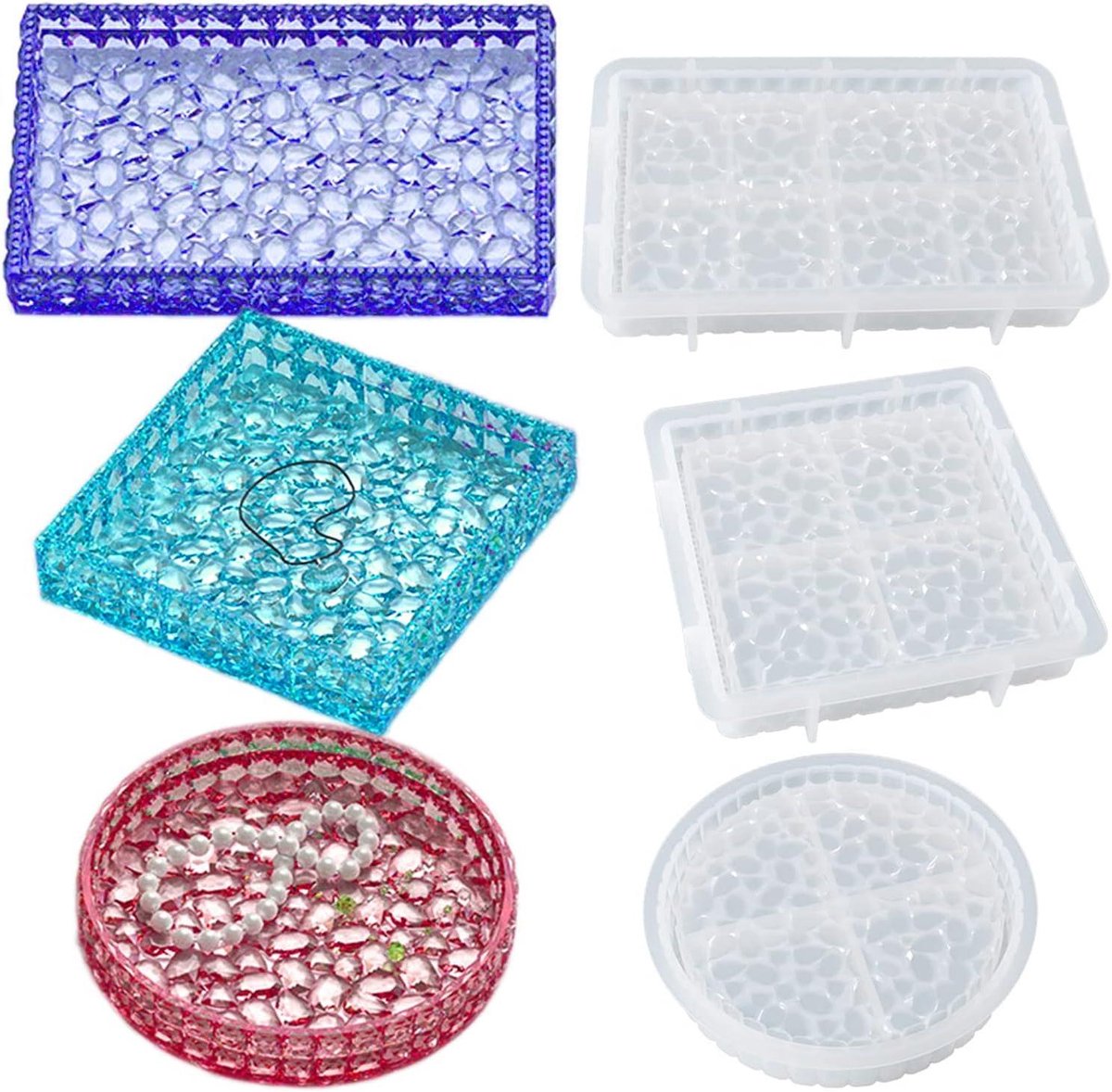Hars Bakvorm Set - Gietvorm Sieraden - Kunst Maken - Diamant Textuur - 3 stuks - Transparant