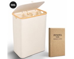 Wasmand 3 vakken - 160L - Beige - Wassorteerder - 3 Uitneembare Waszakken - Wasmand 3 Vakken Met Deksel - Wassorteerder 3 Vakken