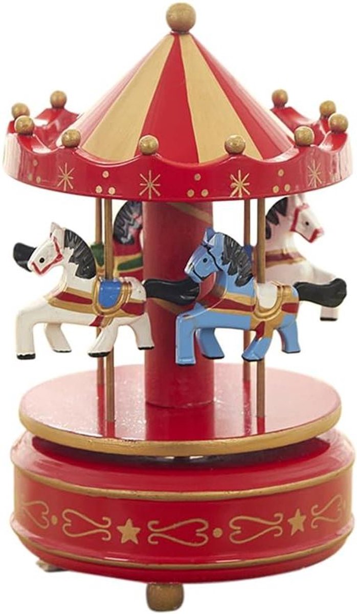 Muziekcarrousel Houten Doos - Draaiende Muziekdoos - Decoratie Huis - Met Touwmechanisme - 105 x 170 mm - Rood